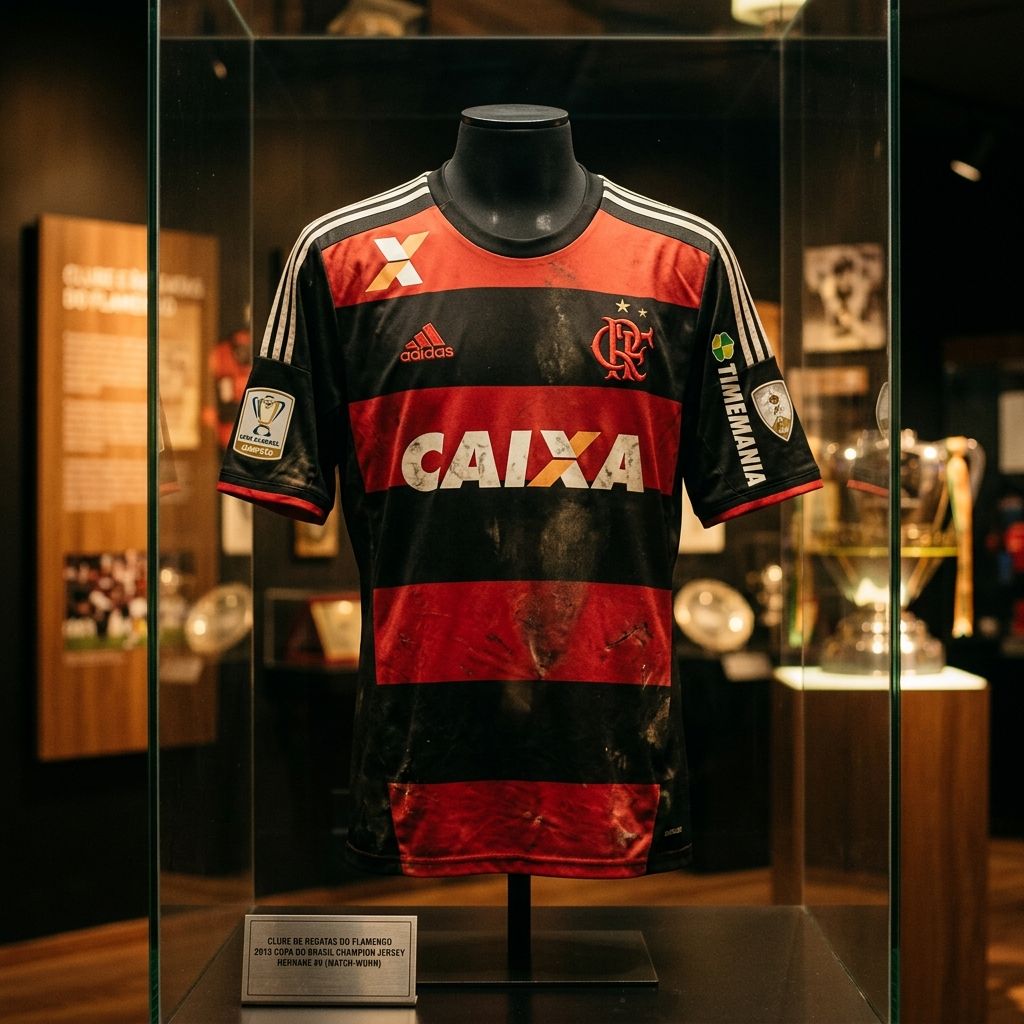Ilustração artística do manto rubro-negro de 2013 — representação gerada por IA, não é fotografia de peça original.